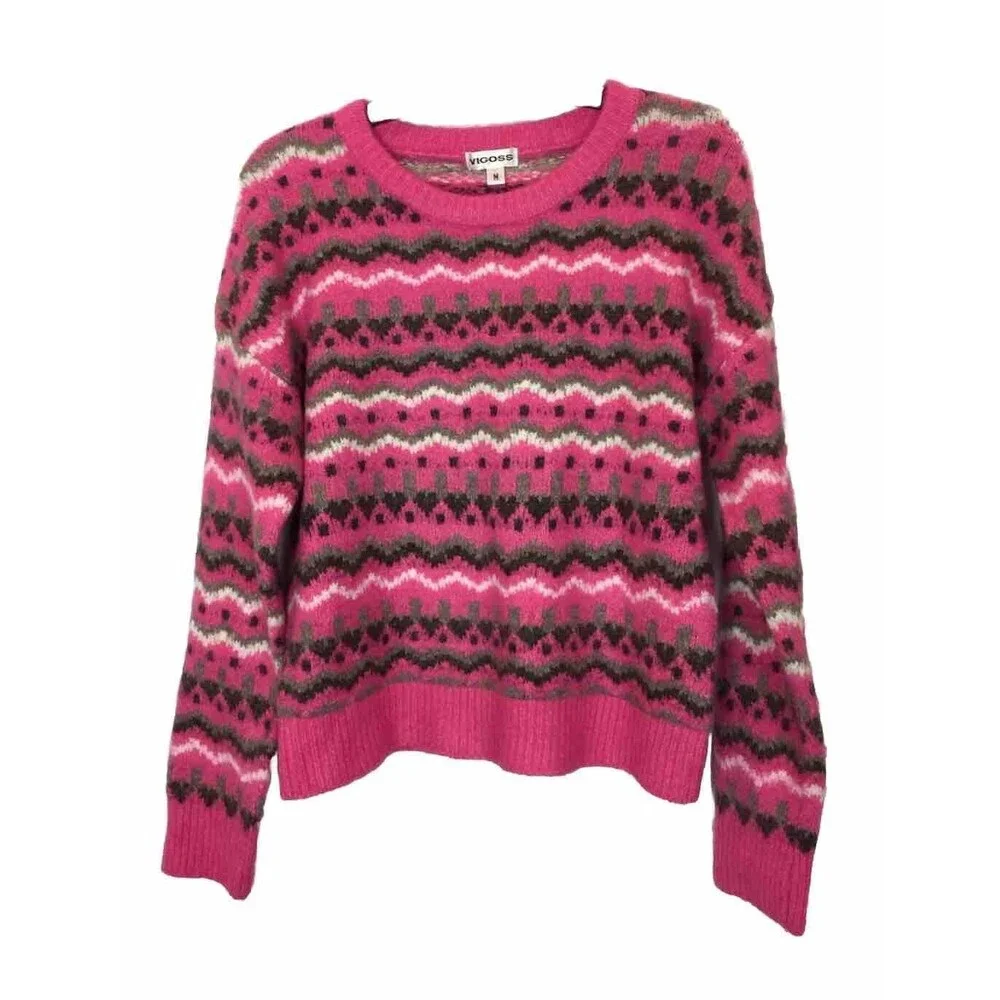 Vigoss Women’s Sweater Pink Granny Core Career Casual Travel Geometric Sz M New